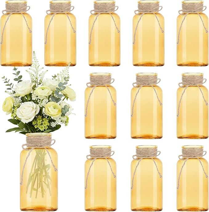 12 Pack Mason Jar Vases for Centerpieces, Wide Mouth Mason Jars by LEYIQU