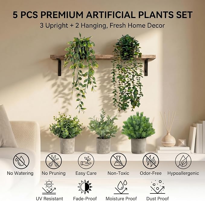 Artificial Hanging Plants 5 Pack – Small Fake Potted Ivy Plants - Image 2
