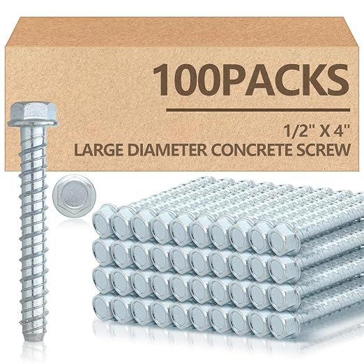 Tandefio 100 Pack 1/2 x 4 Concrete Anchors and Screw Kits Galvanized | Large by Tandefio