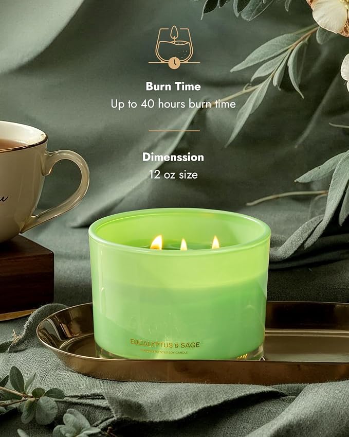 Luxury Eucalyptus & Sage Soy Candle | Large 3 Wick Jar Candle | Up to 50 Hours - Image 3