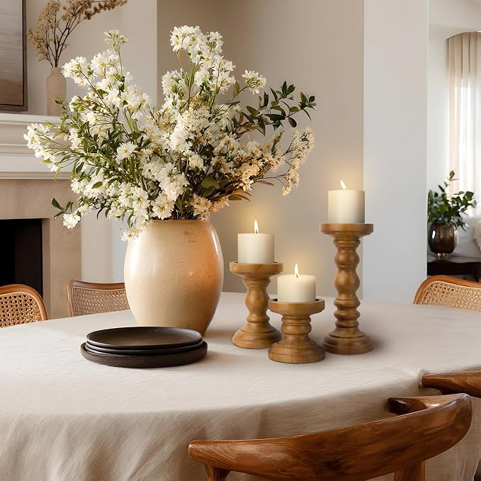 Candle Holder for Pillar Candle Set of 3, Farmhouse Wood Candle Holder - Image 5