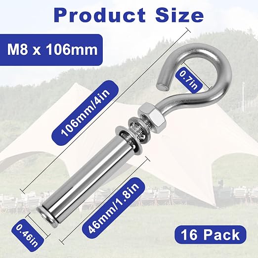 16 Pack 5/16" X 4-3/16" Expansion Eye Bolt, Concrete Eyebolt Anchors, Heavy - Image 2