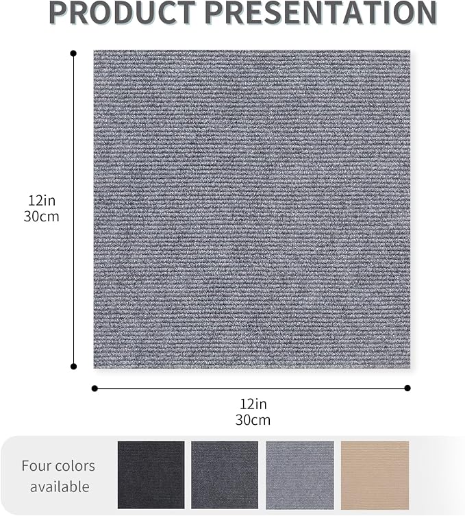 15pc 12" x 12" Self-Adhesive Carpet Tiles, Economical Temporary Flooring - Image 2