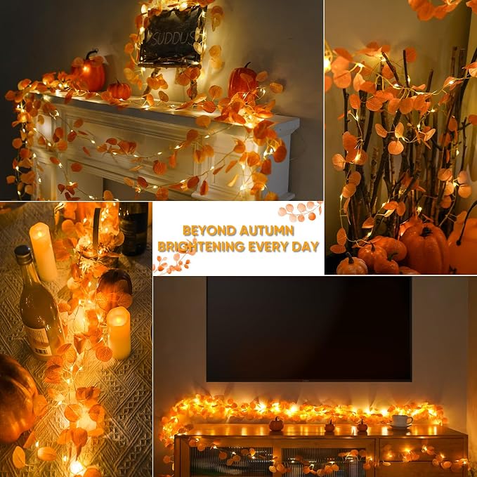 Vine with Fairy Lights Battery Operated, 33ft 100 LED Eucalyptus Leaf String - Image 4