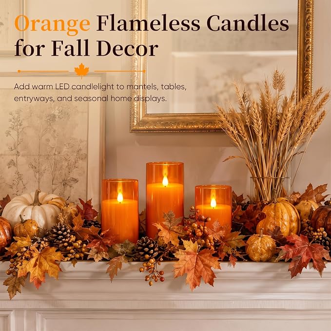 Homemory Halloween Orange Flameless Candles, Remote Timer, 3 Pack | Flameless - Image 6