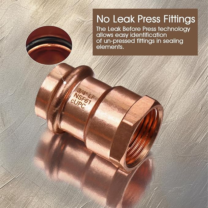 Copper Press Fittings 12pk, 3/4" Press x 3/4"NPT Copper Press Female Adapter | - Image 4