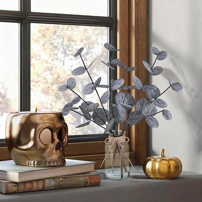 Bessol Artificial Eucalyptus Stems in Glass Vase - Image 4
