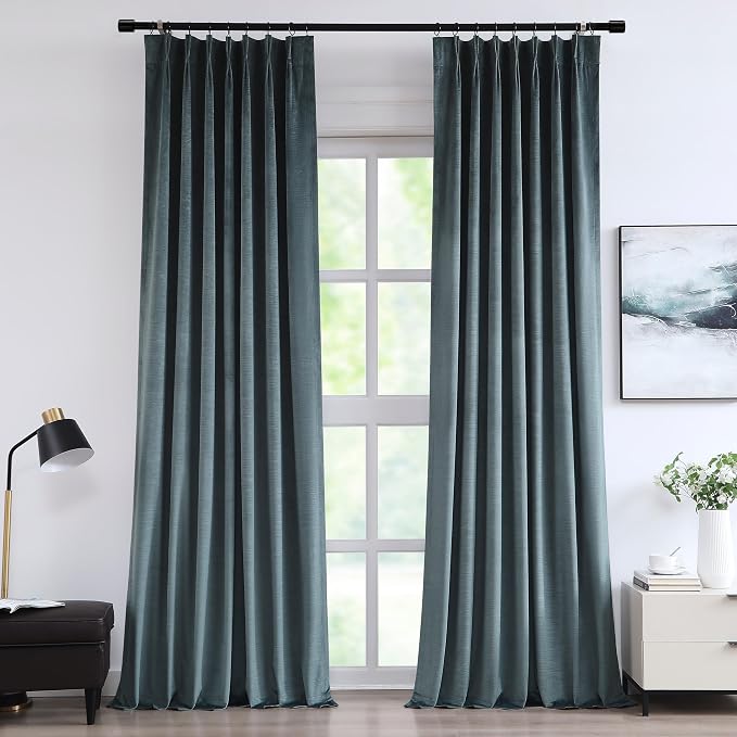 Vision Home Storm Blue Velvet Pinch Pleated Blackout Curtains 40Wx112L Inch | 2 by VisionHome