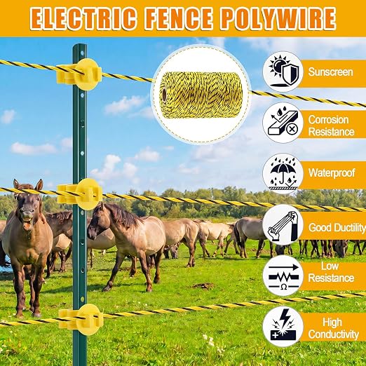 Zonon 24 Pcs Electric Fence Kit Include 656 ft Electric Fence Polywire and - Image 3