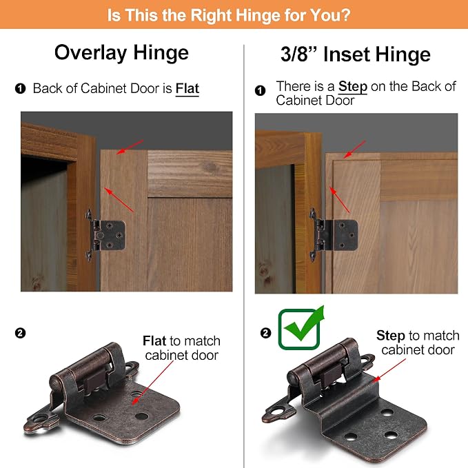 Oil Rubbed Bronze Cabinet Hinges, 3/8” Inset, 10 Pack | - Image 4