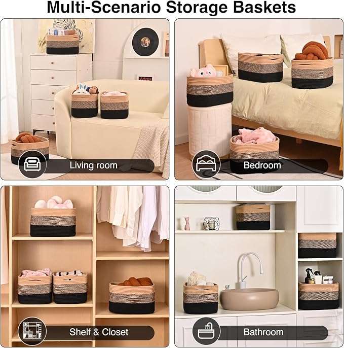 ICERZCZ Storage Baskets for Shelves Organizing, Woven Cotton Rope Baskets for - Image 5