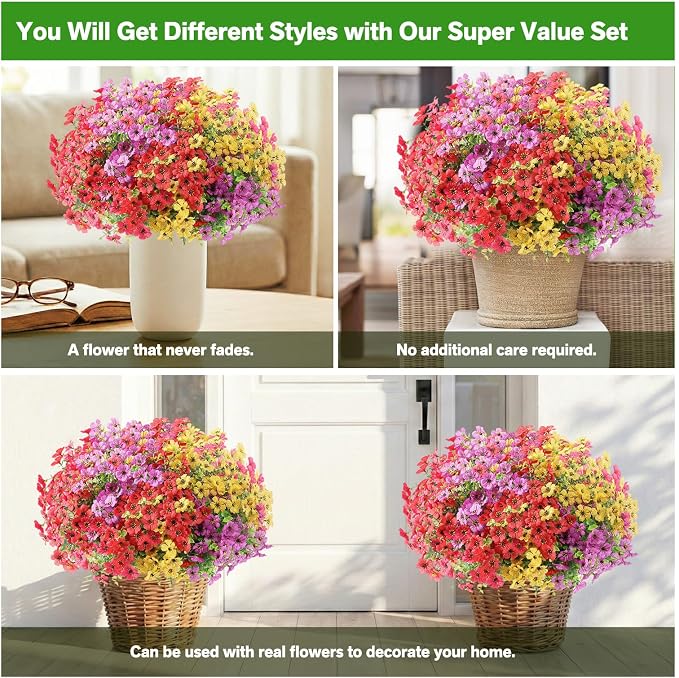 Artificial Flowers Fake Plants for Outdoors Summer Decoration | 13 Bundles Silk - Image 5
