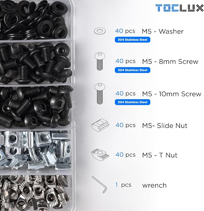 200 pcs 20 Series Aluminum Extrusion Black M5 T-Nut and Screw Kit – Sliding & - Image 2