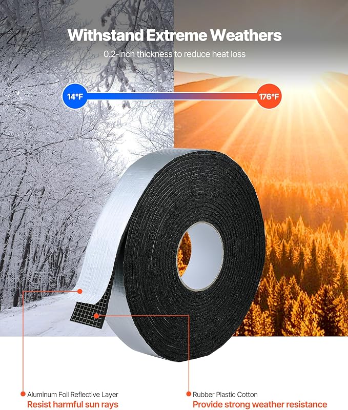 VEVOR Pipe Insulation Wrap, 32.8 FT x 2-inch Pipe Insulation Tape - Image 3