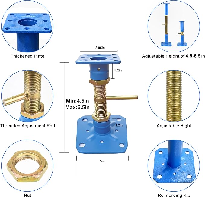 House Jacks for Leveling Permanent 6.5in Blue Carbon Steel House Floor Jack | - Image 2