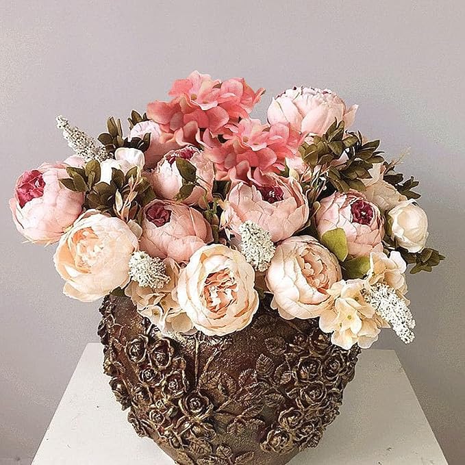 FACINOC Peonies Artificial Flowers Pink Bouquet Box Set Fake Peony Bulk | - Image 8