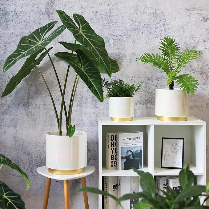 Gepege White Indoor Plant Pots for Plants, Large Ceramic Planter - Image 7