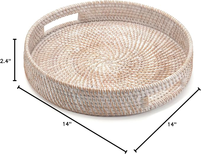 14" Round Rattan Tray, Hand Woven Serving Tray - Image 9