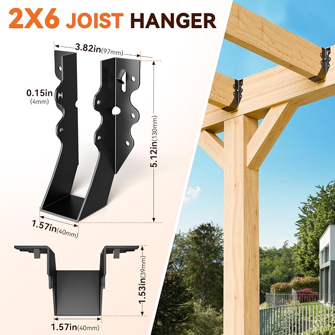 50 Pcs Black 2x6 Joist Hanger, LU26 18 Gauge Double Shear Face Mount Joist - Image 2
