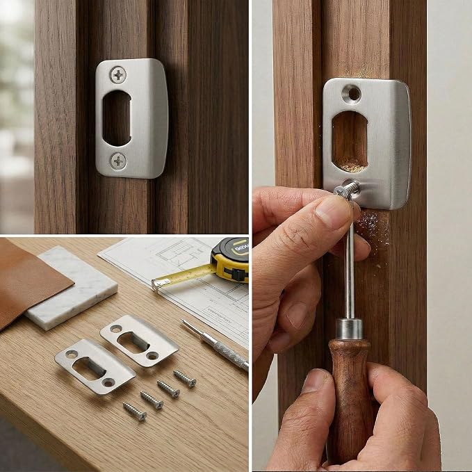 Door Latch Strike Plate, 2-1/4" X 1-7/16" Solid Metal - Image 2