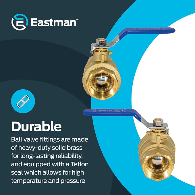 Eastman 1-1/4 Inch IPS Heavy Duty Full Port Ball Valve, Brass Plumbing Fitting - Image 4