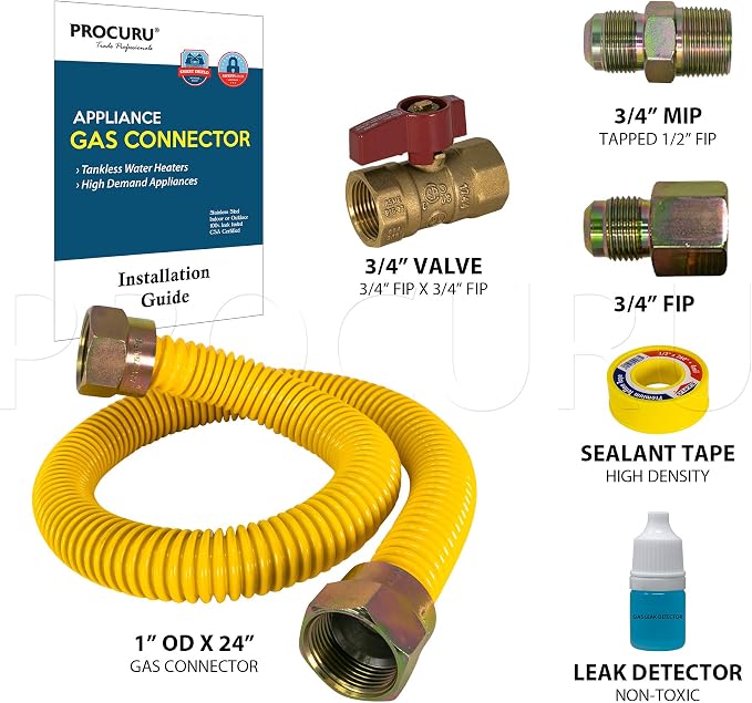 1" OD x 24" x 3/4"MIP x 3/4"FIP Universal Flexible Gas Connector Kit - Image 3