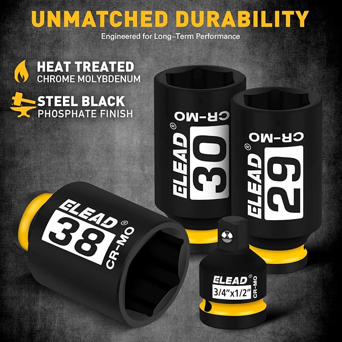 1/2'' Drive Deep Impact Socket Set: 11-Piece Metric Wheel Axle Nut Wrench Large - Image 4