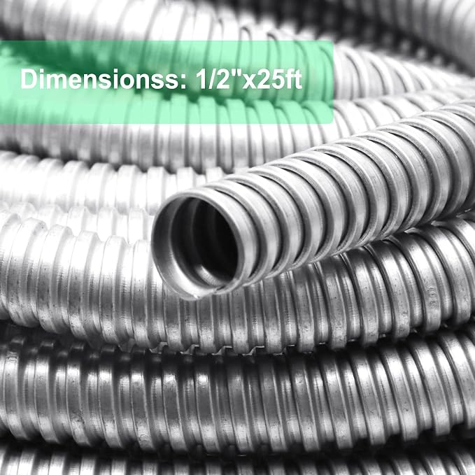 1/2 Inch Flexible Reduced Wall Electrical Conduit, 25 Ft Iron Galvanized Cable - Image 2