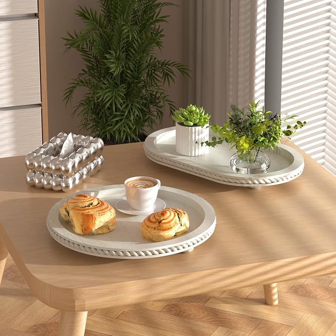 White Oval and Round Decorative Tray Set of 2 - Image 2