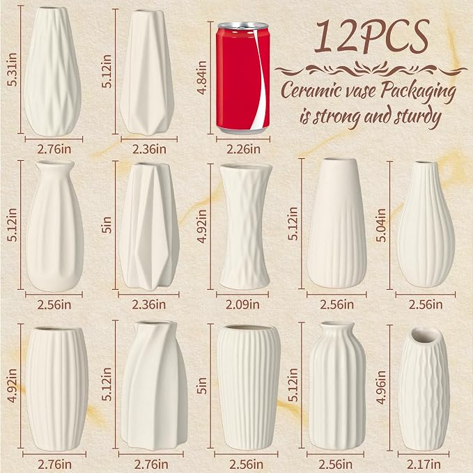 White Vase Set of 12, Small White Bulk Bud Vases - Image 3