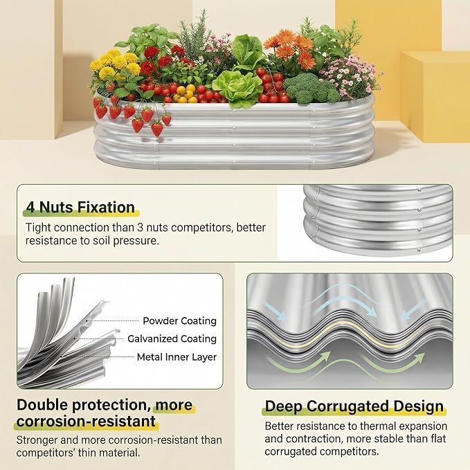 Land Guard 2 Pack 4×2×1ft Galvanized Raised Garden Bed Outdoor, Heavy Duty - Image 3