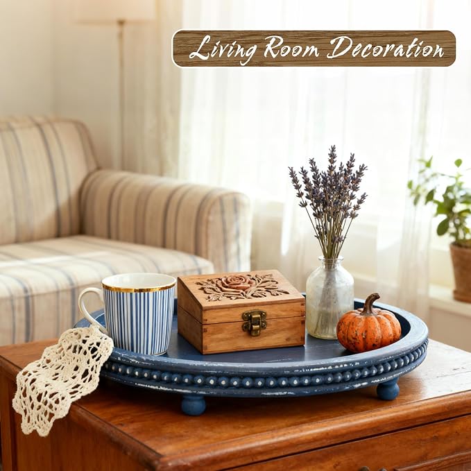 Handmade 12 Inch Decorative Tray, Small Beaded Tray Coffee Table Decor - Image 9