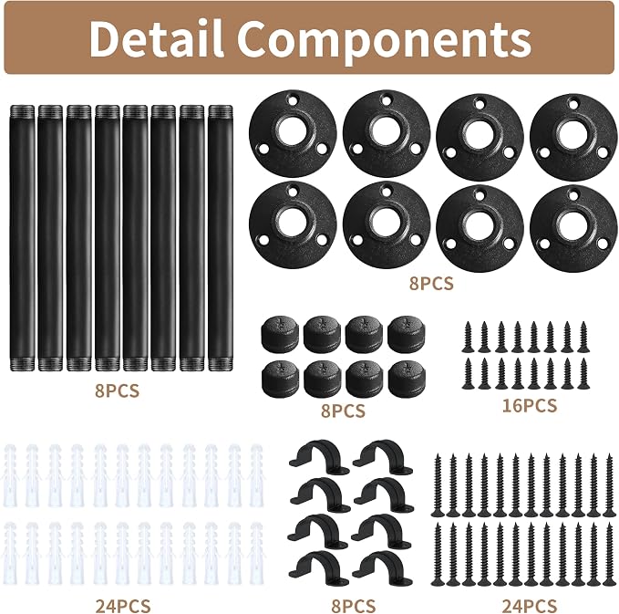 Metal Pipe Shelf Brackets for 12 Inches Board, Heavy Duty Wall Mounted Metal - Image 4