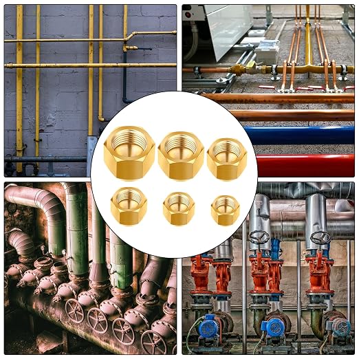 Gisafai 6 Pcs Brass Pipe Caps Compression Cap Stop Valve Sae 45 Degree & Gas - Image 6