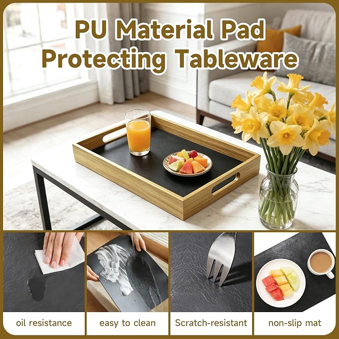 17 x 12 Inch Acacia Wood Large Serving Tray - Image 2