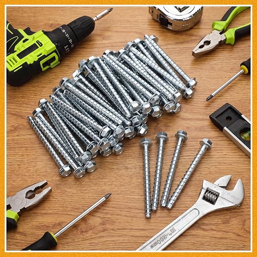Hicarer 60 Pack 3/8 x 5 Inch Concrete Screws Galvanized Anchor Bolts | Zinc - Image 7