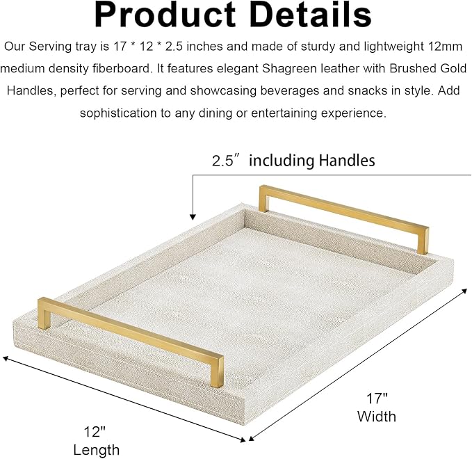 XIGEXIGE Ivory Shagreen Decorative Tray Large Rectangle Coffee Table Tray - Image 4