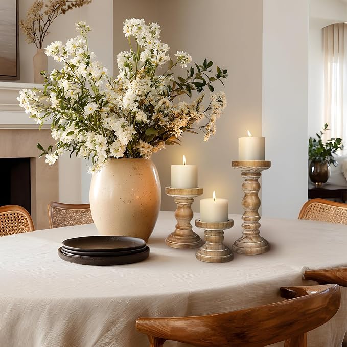 Candle Holder for Pillar Candle Set of 3, Farmhouse Wood Candle Holder - Image 5