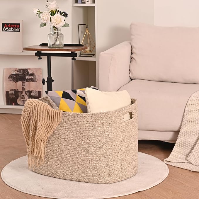 ICERZCZ Large Storage Basket for Organizing, Blanket Basket for Living Room - Image 3