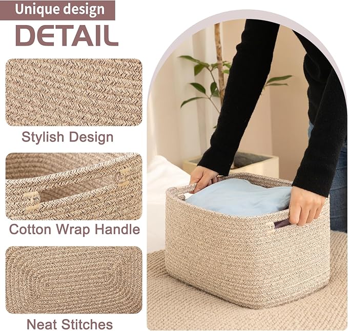 OIAHOMY 4 Pack Storage Baskets for Organizing 24L Cube Storage Bins Brown | - Image 3