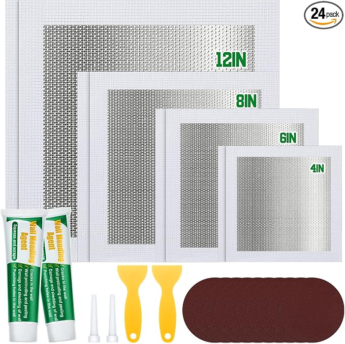 24 Pieces Large Drywall Repair Kit 4/6/8/12 Inch Drywall Patch Kits by Landical