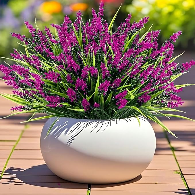 Geegoods 24 Bundles Artificial Lavender Flowers Outdoor, Fuchsia | UV Resistant by GeegoodsLLC