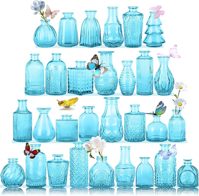 Glass Bud Vase Set, Mini Vases for Flowers, Bulk Vintage Mini Vases for by earthgadgets