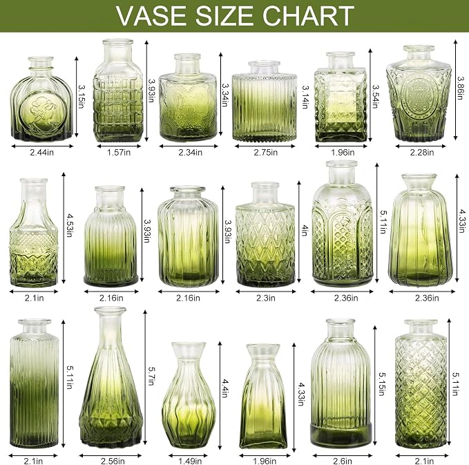 18pcs Green Glass Bud Vase Set, Small Flower Vases - Image 2