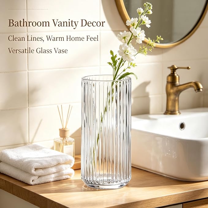 Clear Glass Flower Vase for Pampas Grass, 10 inch Medium Decorative Centerpiece - Image 7