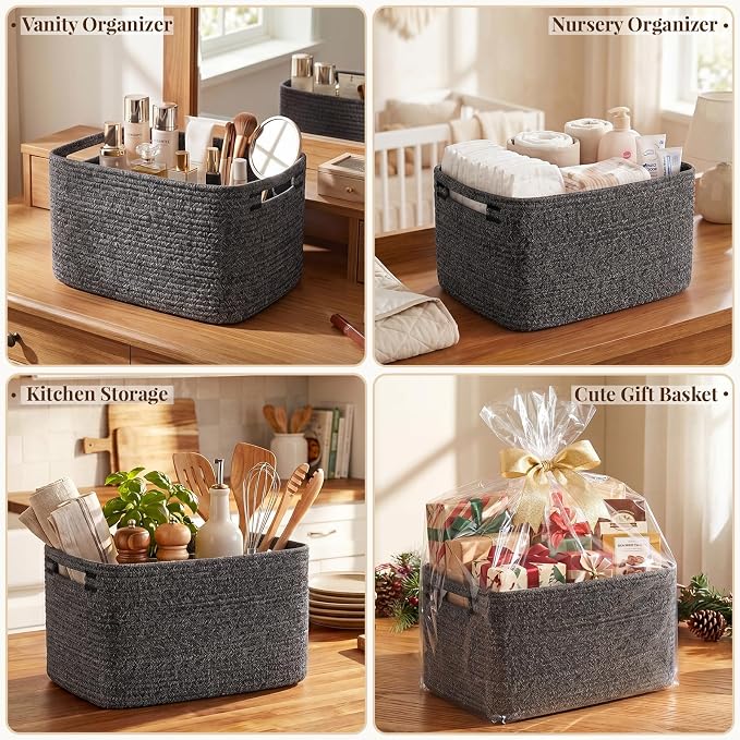 OIASKET 4Packs Natural Cotton Rope Storage Baskets - Image 7