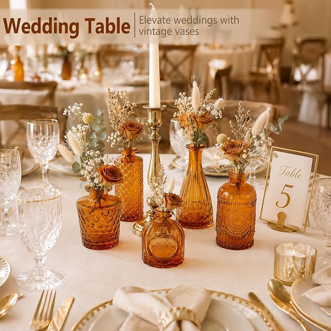 UPBUD Amber Glass Bud Vases Set of 5, Vintage Vase - Image 2