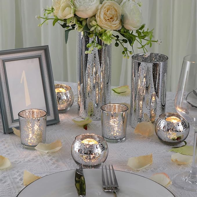 DEVI Silver Votive Tealight Candle Holders 24PCS, Mercury Glass Candle Holders - Image 2