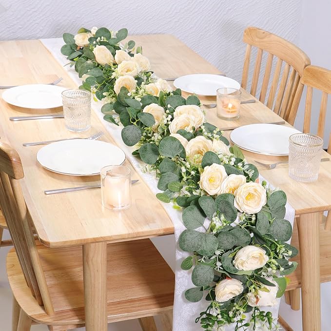 TOCHGREEN 4 Pack Artificial Eucalyptus Flower Garland - Image 2
