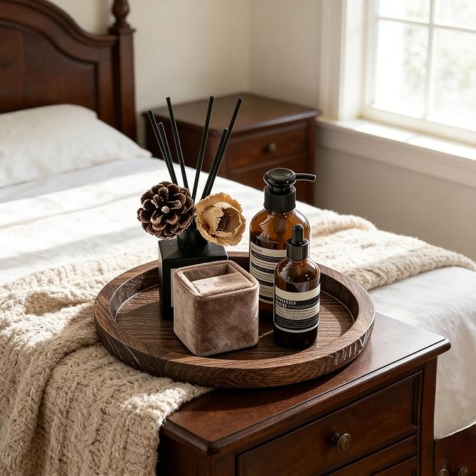 11 Inches Round Wooden Tray Decor, Round Wood Tray - Image 3